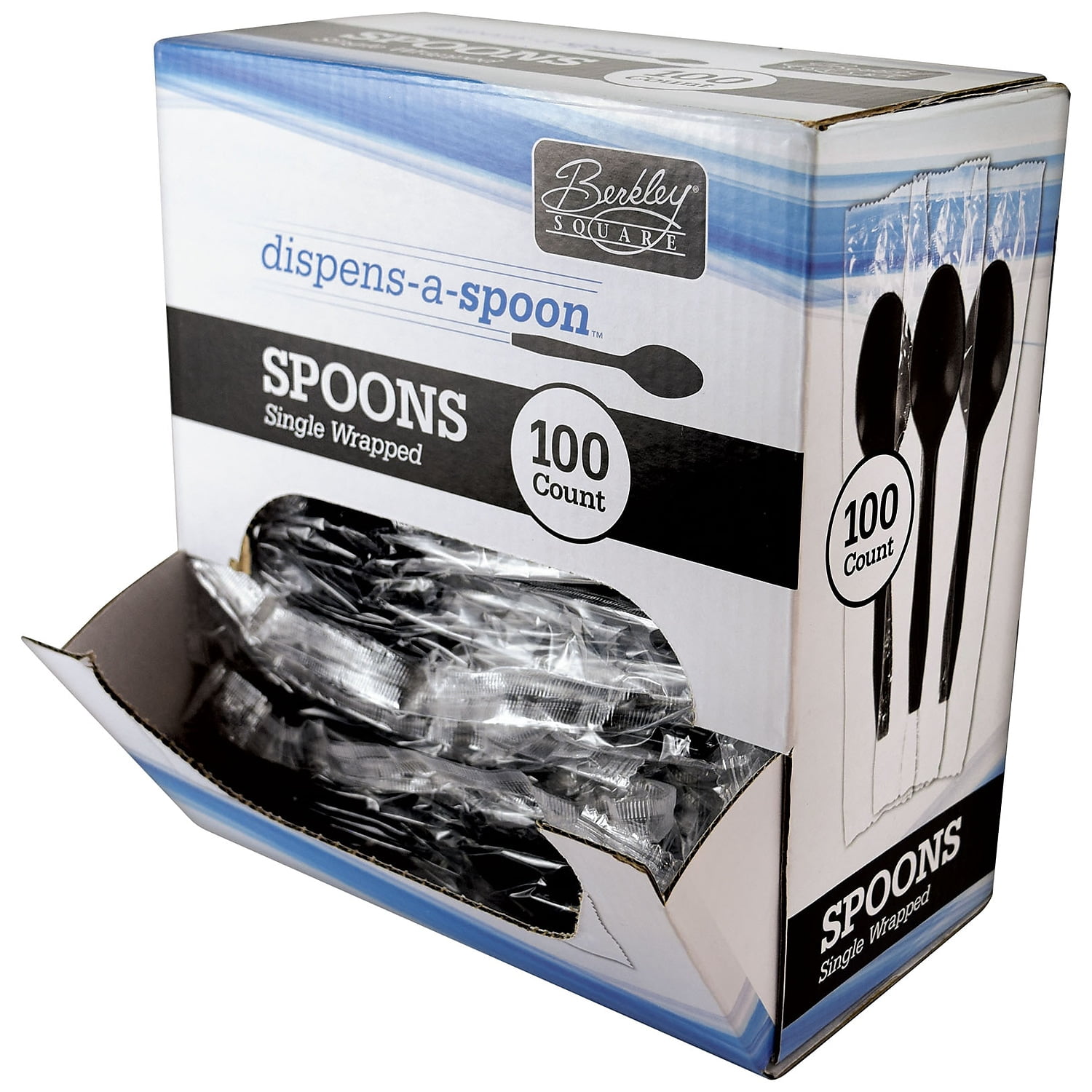 Dispens-a Spoon, Individually Wrapped, Mediumweight, Teaspoons, Black, 100/Box Dispens-a Spoon, Individually Wrapped, Mediumweight, Teaspoons, Black, 100/Box