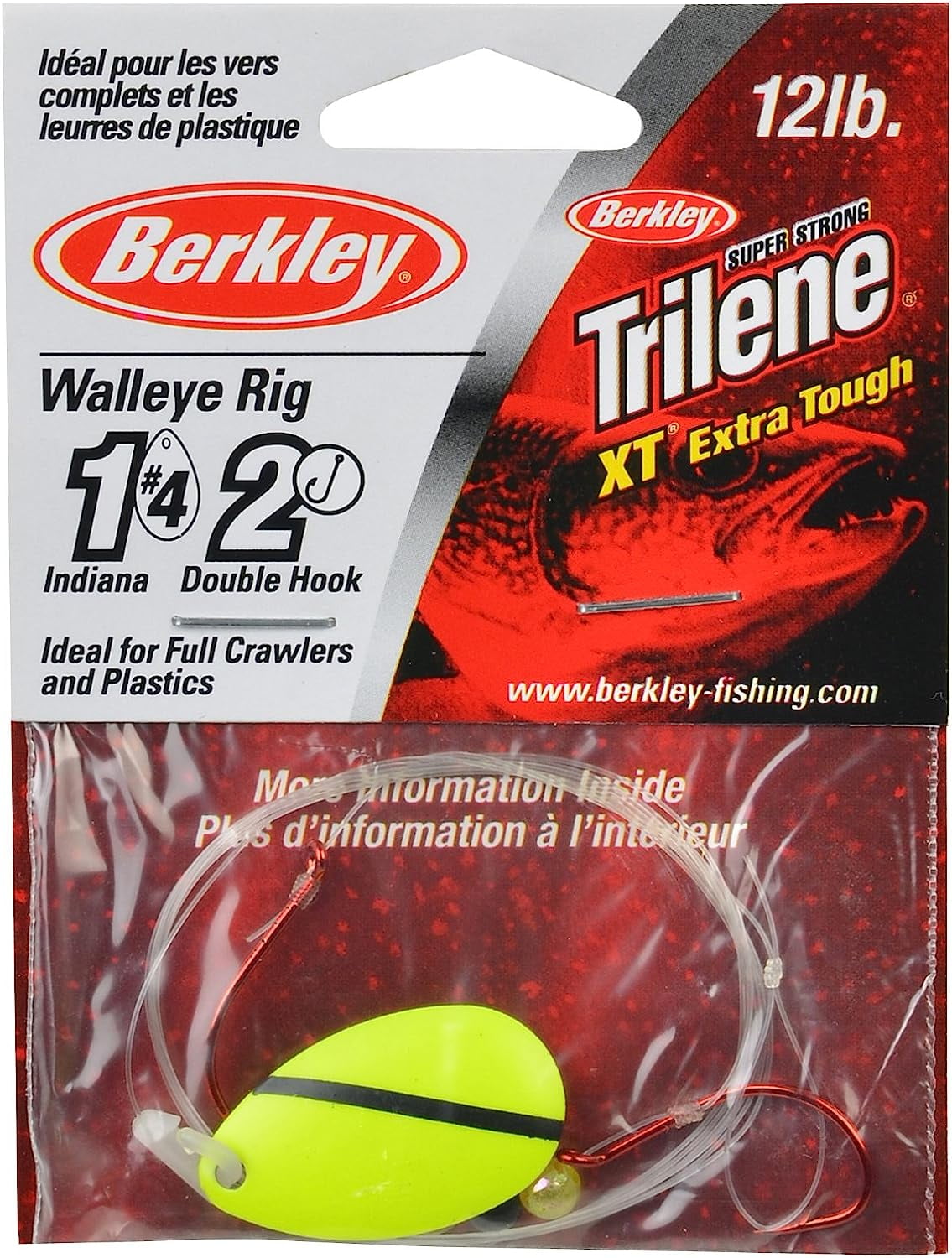 Berkley Walleye Mono Rig, Chartreuse/Black Stripe Indiana Blade, 4