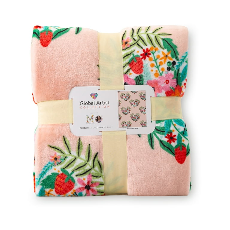Berkshire Blanket Artist Series Throw Pink Printed VelvetLoft Throw 50 x 72 machine washable Walmart