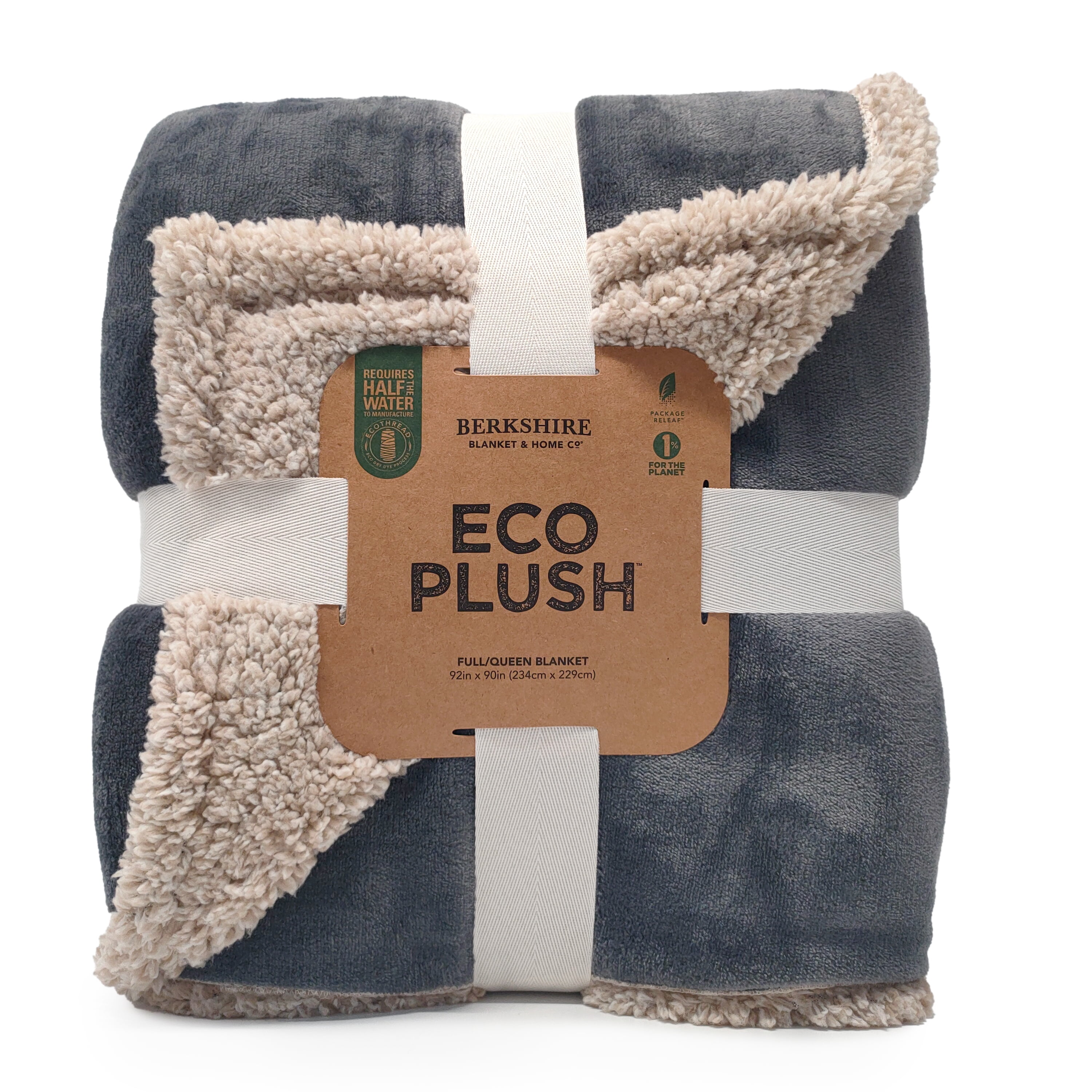 Berkshire Blanket Blue, Beige, Multi-Color Striped Sherpa, Velvet Plush Reversible Bed Blanket Full/Queen