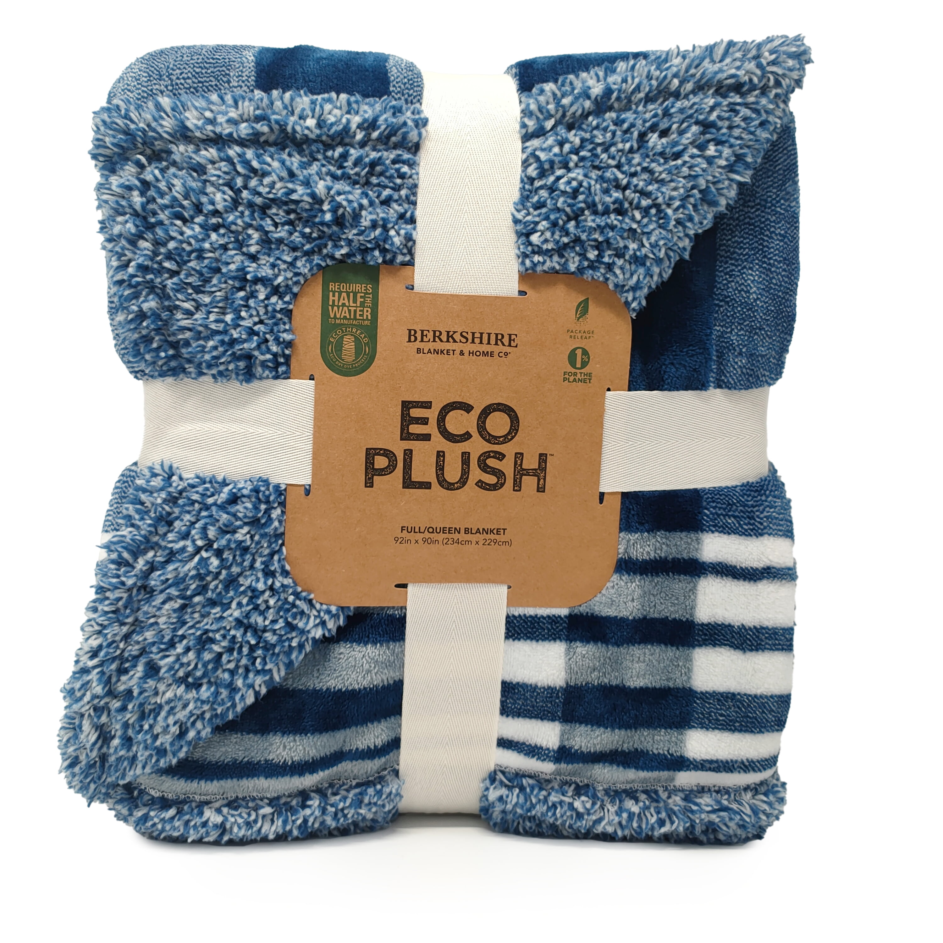 Berkshire Blanket Blue, White, Multi-Color Plaid Sherpa, Velvet Plush Reversible Bed Blanket Twin