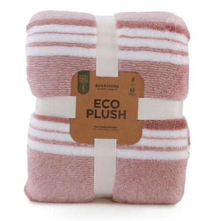 Berkshire Blanket Eco Plush Blanket, Full/Queen, Blush Stripe
