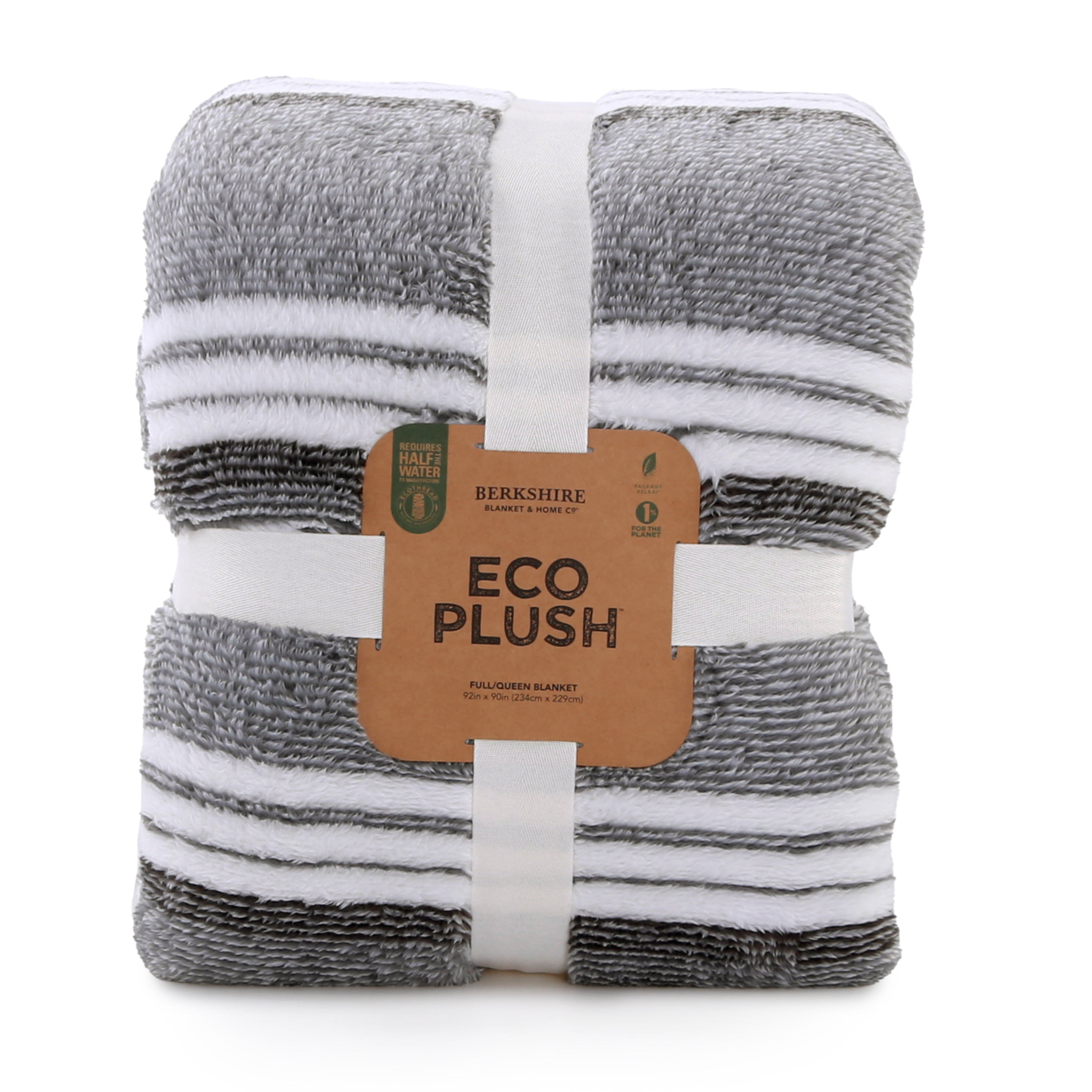 Berkshire Blanket Eco Plush Blanket, Full/Queen, Grey Stripe