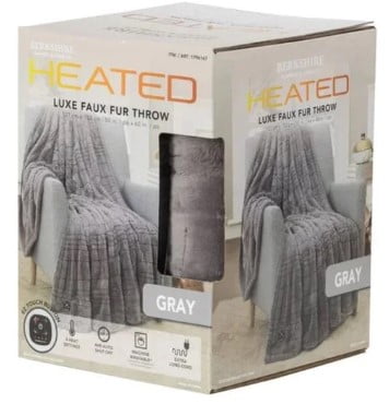 Berkshire Blanket Heated Luxe Faux Fur Throw Blanket, Gray, 50" x 60"