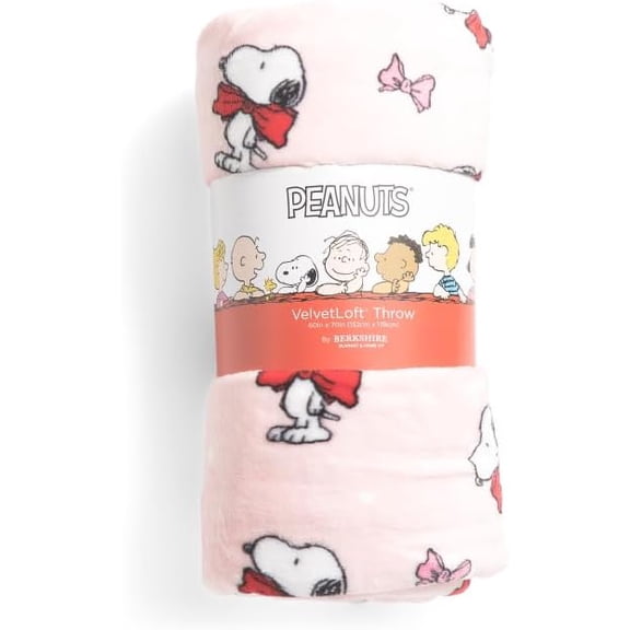 Berkshire Blanket & Home Co Peanuts VelvetLoft Throw Blanket, Pink - Holiday Bows, Polyester, 60 x 70 Inches, Winter Holiday Theme