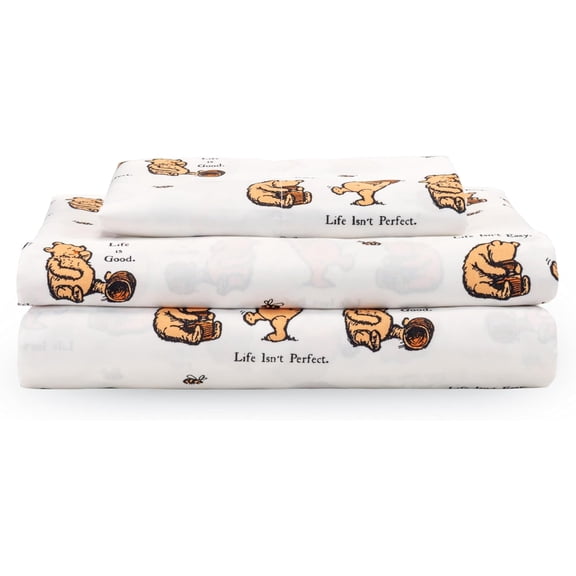 Berkshire Blanket Life is Good Microfiber Sheets, Twin Size - 3 Pieces, Mini Winnie and Hunny Toss White, Cute Character Snoopy Printed Soft Bed Sheets