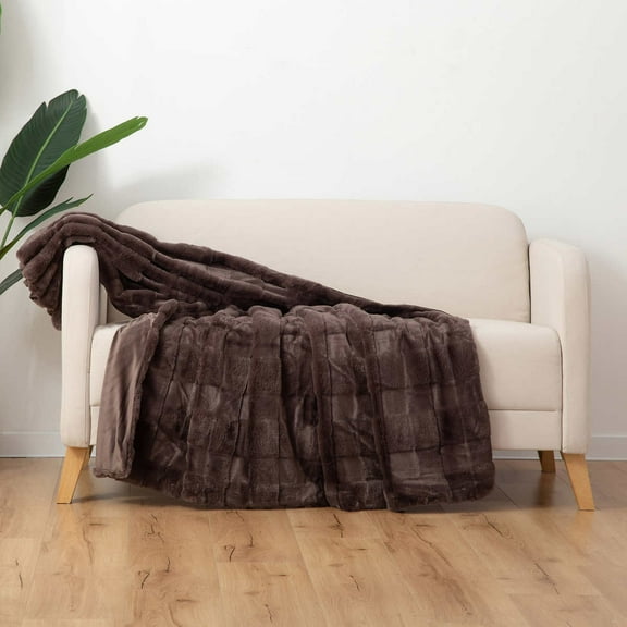 Berkshire Collection Faux Fur Plush Throw Blanket, 60"x70", Brown