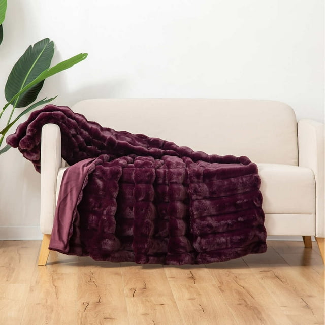 Berkshire Collection Faux Fur Plush Throw Blanket, 60"x70", Purple