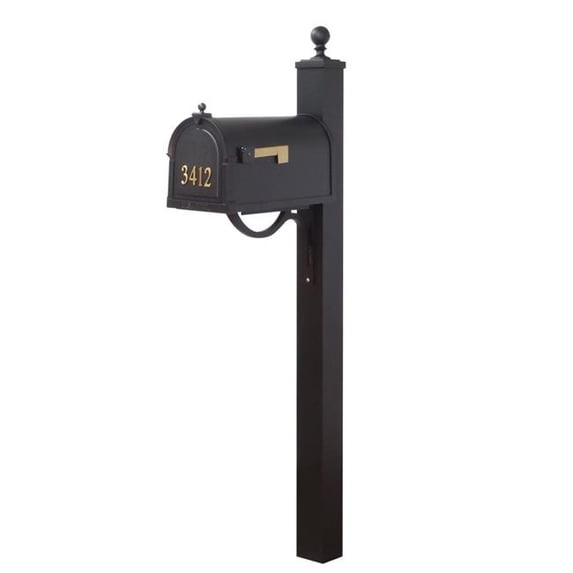 Special Lite Products SCB1015FNBR-SPK710-BLK-LB998 Berkshire Curbside Front Numbers, Locking Insert and Springfield Mailbox Post - Black