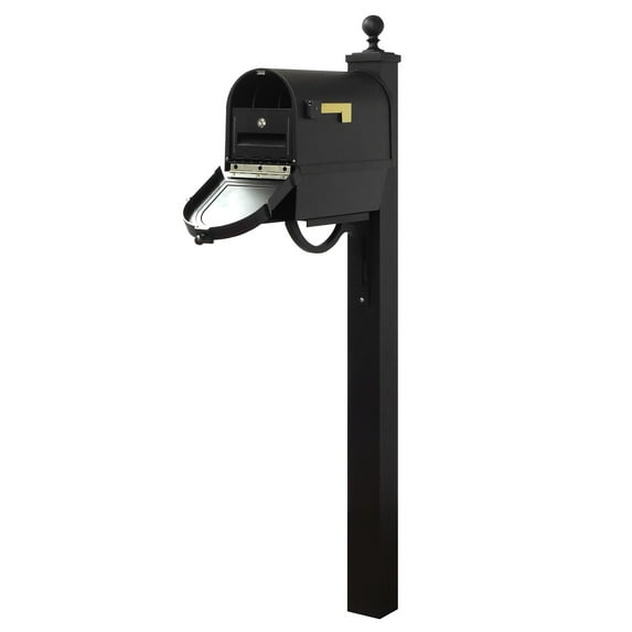 Berkshire Curbside Mailbox with Front Numbers, Newspaper Tube, Locking Insert and Springfield Mailbox Post