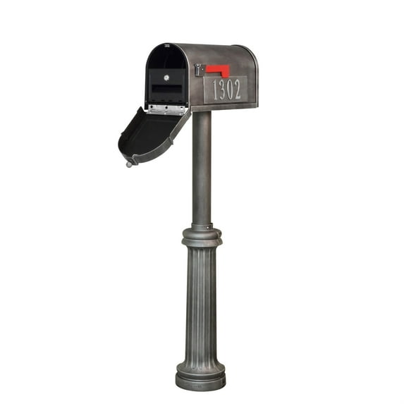Berkshire Curbside Mailbox with Front and Side Address Numbers, Locking Insert and Bradford Mailbox Post