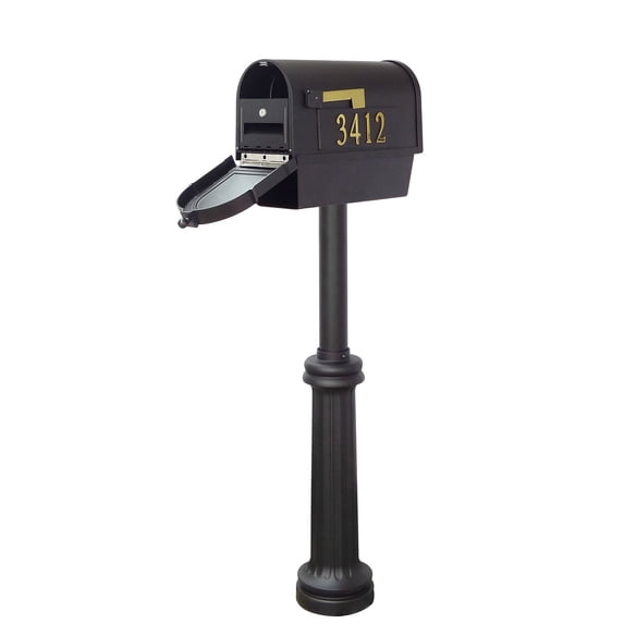 Berkshire Curbside Mailbox with Front and Side Address Numbers, Newspaper Tube and Bradford Mailbox Post
