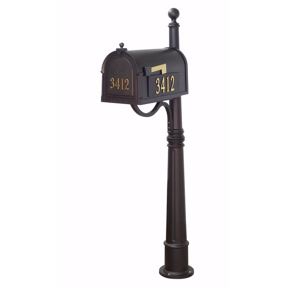 Berkshire Curbside Mailbox with Front and Side Address Numbers and Ashland Mailbox Post