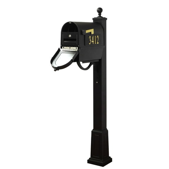 Berkshire Curbside Mailbox with Front and Side Numbers, Newspaper Tube, Locking Insert and Springfield Mailbox Post with