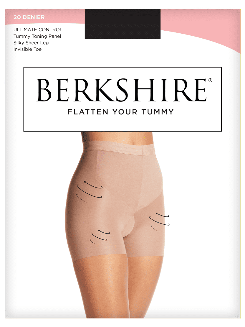 Berkshire Flat Tummy Silky Sheer Shaping 20 Denier Pantyhose Stockings,  Natural Tan, 8216 