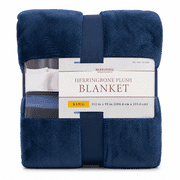 Berkshire Herringbone Plush Blanket, King, Blue, 112" x 92"