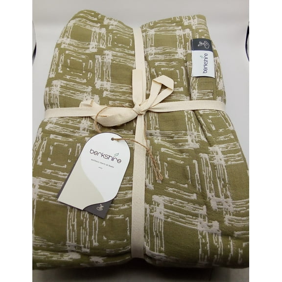 Berkshire Patterned Woven 100% Organic Cotton Blanket. Dried Herb Color. King