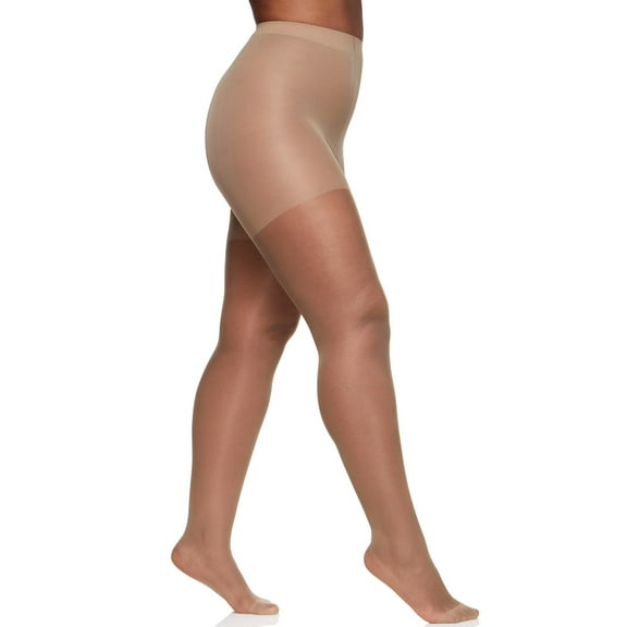 Berkshire Plus-Size Queen Silky Sheer Control Top Pantyhose - Reinforced Toe Stockings, City Beige, 4489
