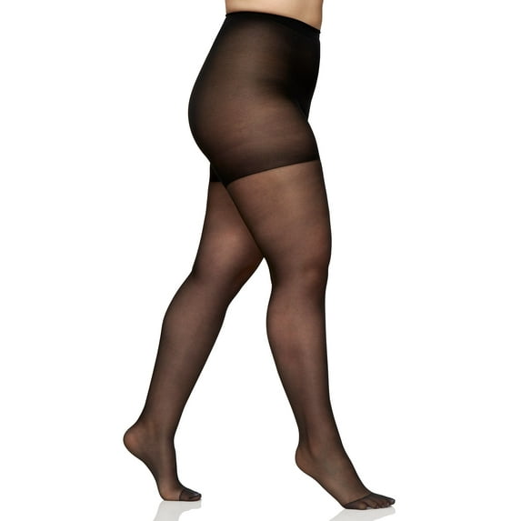 Berkshire Plus-Size Queen Silky Sheer Control Top Pantyhose - Reinforced Toe Stockings, Fantasy Black, 4489