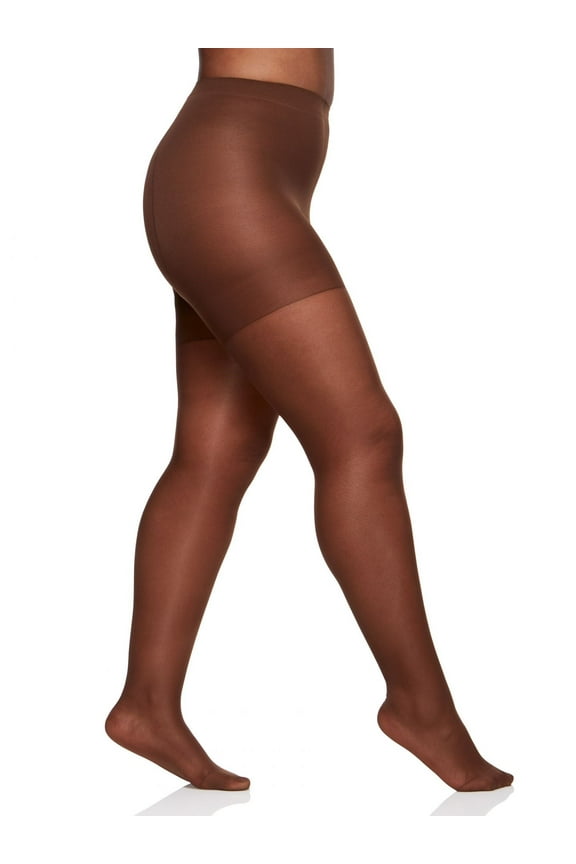 Plus-Size Queen Silky Sheer Control Top Pantyhose - Reinforced Toe Stockings, French Coffee, 4489