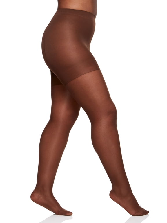Plus-Size Queen Silky Sheer Control Top Pantyhose - Reinforced Toe Stockings, French Coffee, 4489