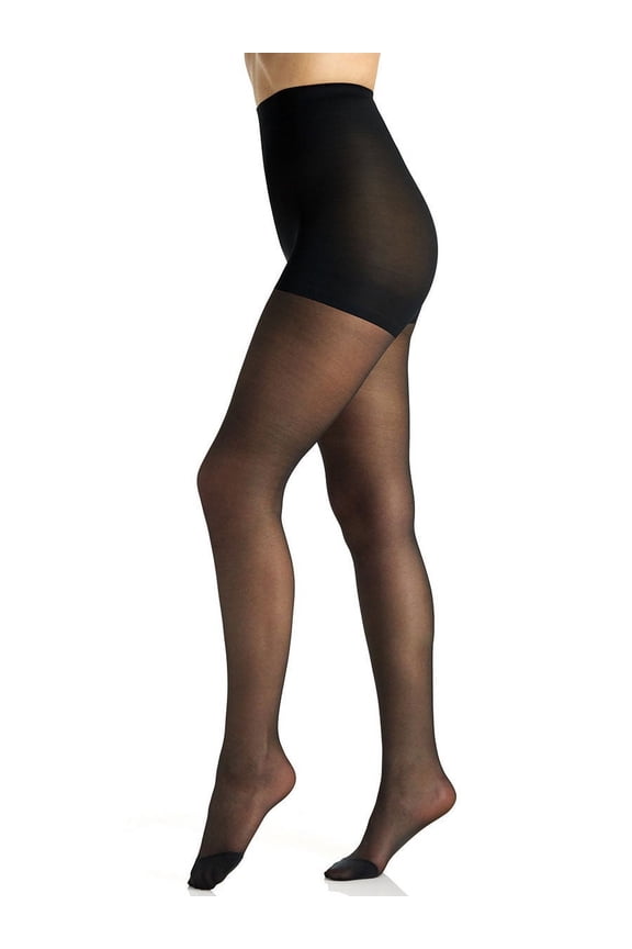Relief Light Support Leg Control Top Graduated Compression 30 Denier Pantyhose - Reinforced Toe Stockings, Fantasy Black, 8101