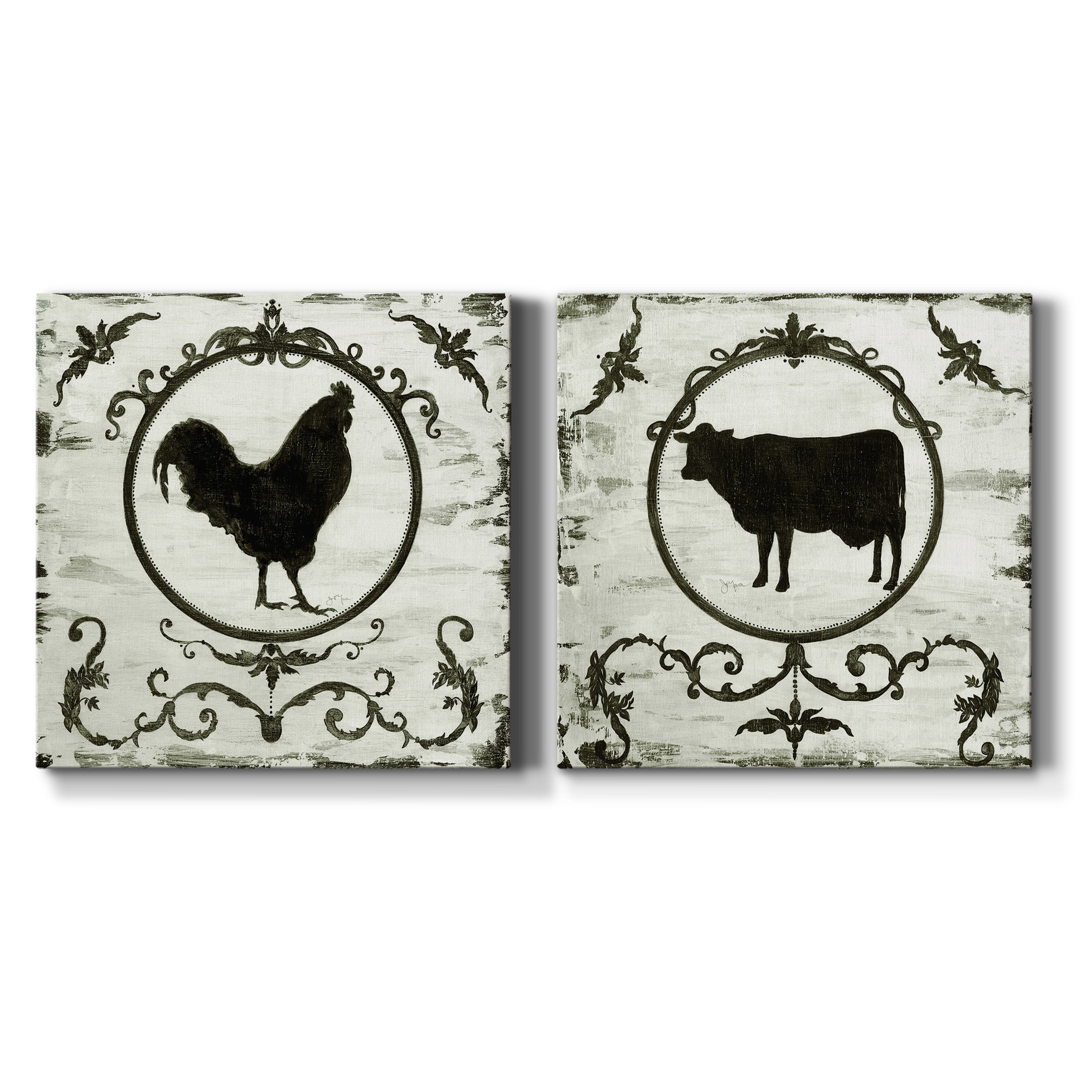 Berkshire Rooster - Premium Gallery Wrapped Canvas - Ready to Hang Set of 2 - 16 x 16 Each