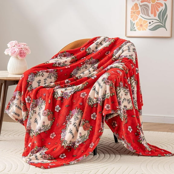 Berkshire Velvetloft Plush Throw Blanket Ultra Soft & Cozy Gift for Mom, Women & Loved Ones, Perfect for Mothers Day, Valentines, Birthday, and Everyday Use, Boquet Hearts Red, 50'' 60''