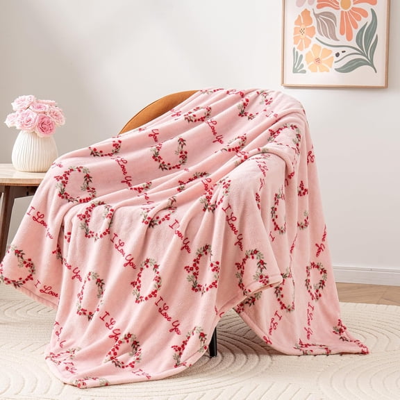 Berkshire Velvetloft Plush Throw Blanket Ultra Soft & Cozy Gift for Mom, Women & Loved Ones, Perfect for Mothers Day, Valentines, Birthday, and Everyday Use, Heartfelt Stripes Blush, 50'' 60''
