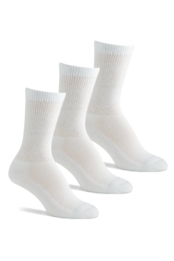 Women's Diabetic Crew Socks - 3 Pack, White, 9-12