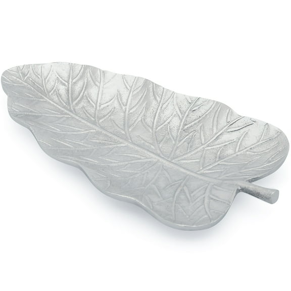 Berkware Decorative Silver Leaf Shape Serving Tray - Small Nickel Plated Candy Dish