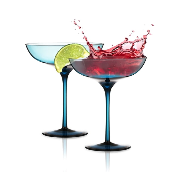 Berkware Elegant Blue Colored Coupe Cocktail Glassware - 9.9oz (Set of 2)