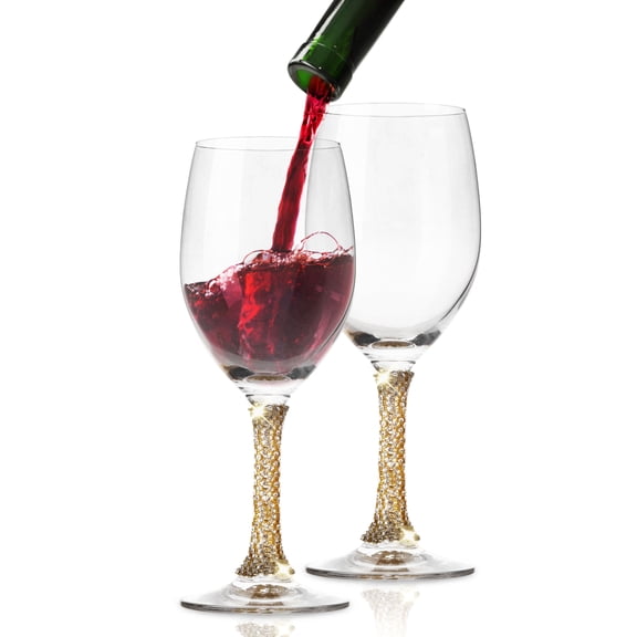 Berkware Luxurious Gold Rhinestone-Studded Long Stem Wine Glasses - 12oz (Set of 2)