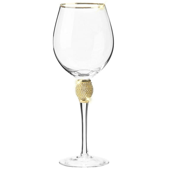 Berkware Red Wine Glass with Rhinestone Design and Gold Rim (Set of 6)