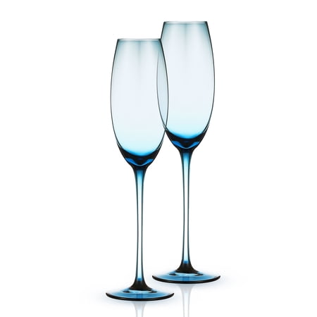 Berkware Set of 2 Elegant Sparkling Colored Champagne Flutes - 7.3oz (Blue)