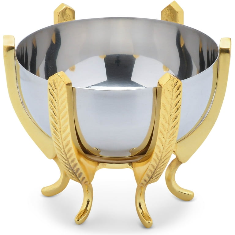 Berkware Shiny Stainless Steel Decorative Bowl on Elegant Gold Base -  Potpourri Holder, Fruit Bowl, Candy Dish and Centerpiece Bowl