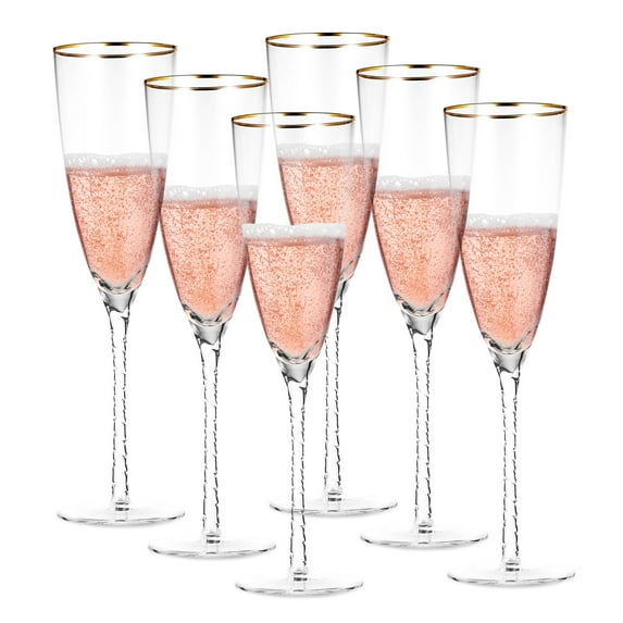 Berkware Twisted Stem Champagne Glass with Gold tone Rim, Set of 6