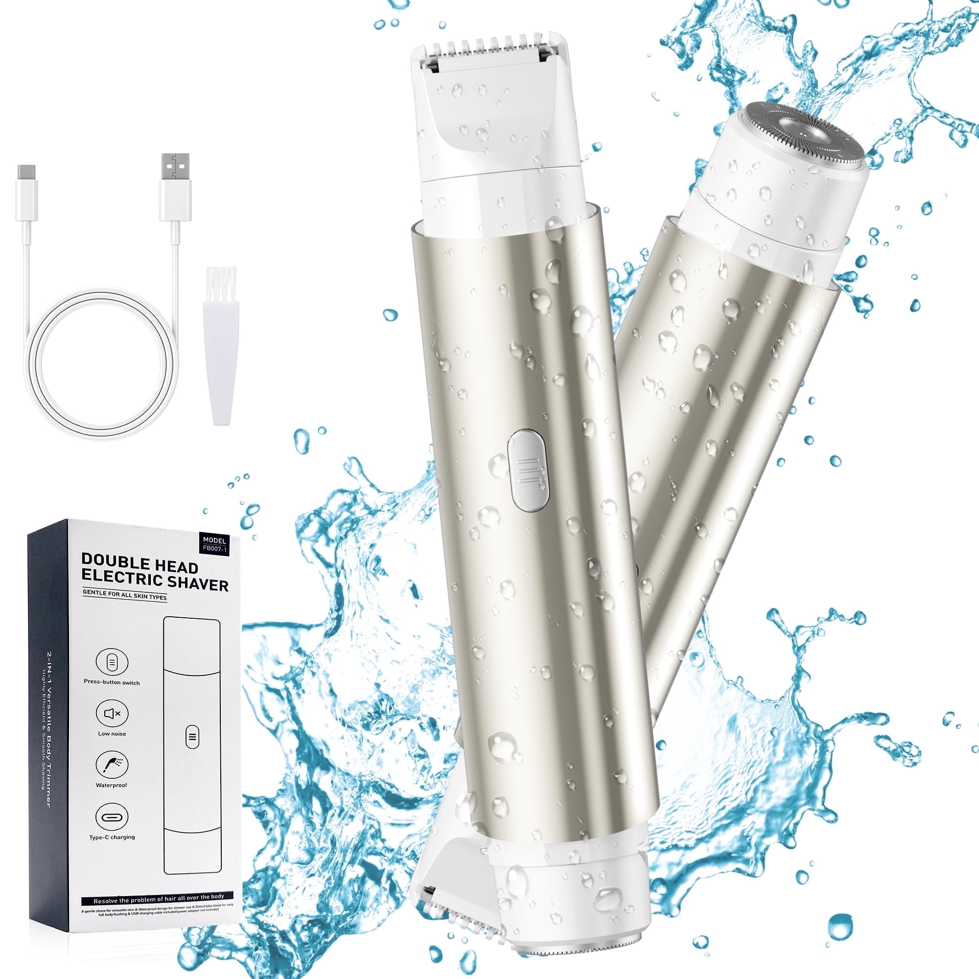 Berlaney 2-in-1 Women's Bikini Trimmer, Portable Rechargeable Shavers for women, Wet & Dry Use Bikini Razor, Metal Body