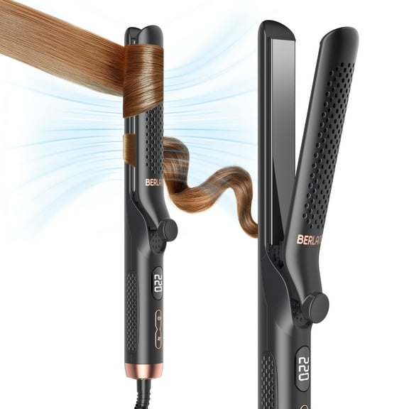 Berlaney 360 Airflow Styler, 3-in-1 Curling Wand & Titanium Flat Iron Professional Hair Straightener and Curler with Cooling Air Vents to Lock in Style, 5 Temp Setting, Anti-Scald