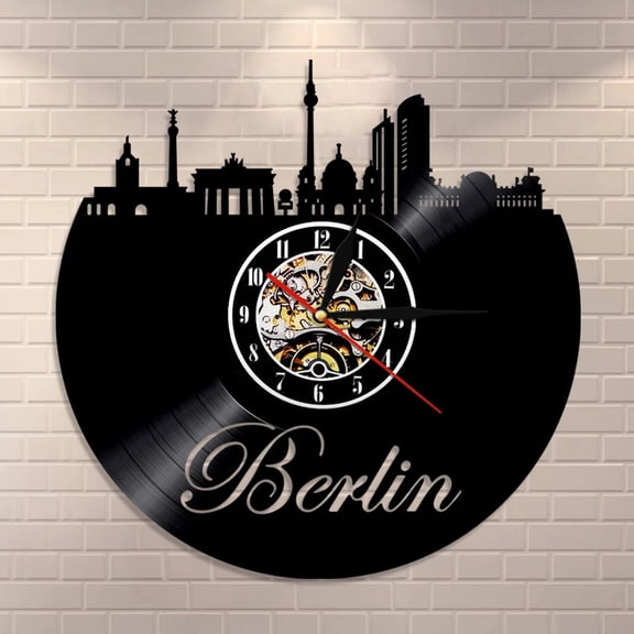 Berlin City Skyline Vinyl Wall Clock,Vinyl Record Clock Wall Art Black Handmade Art Home Unique Gift idea