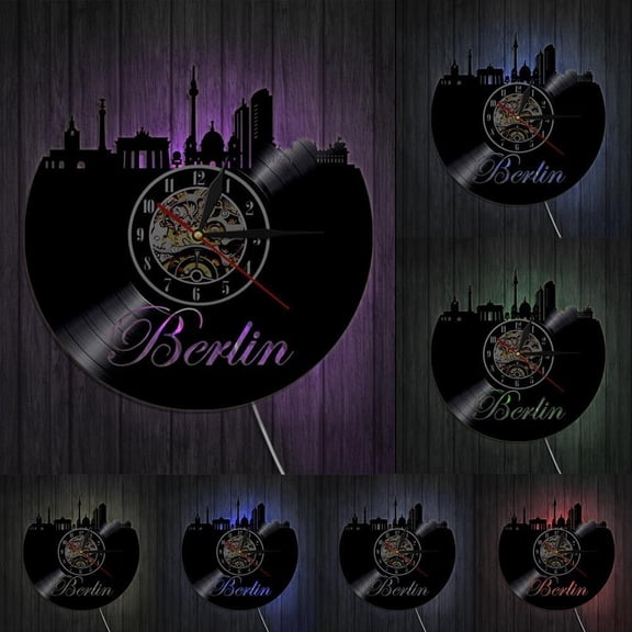 Berlin City Skyline Wall Clock Germany Cityscape Vinyl Record Clock Germany Travel Decorative Clock Deutsche Wall Art Clock With LED