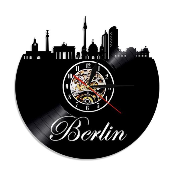 Berlin City Skyline Wall Clock Germany Cityscape Vinyl Record Clock Germany Travel Decorative Clock Deutsche Wall Art Clock Without LED
