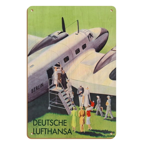 Berlin - German (Deutsche) Lufthansa Airlines - Vintage Airline Travel Poster by Siegward c.1937 - 8 x 12 inch Vintage Wood Art Sign