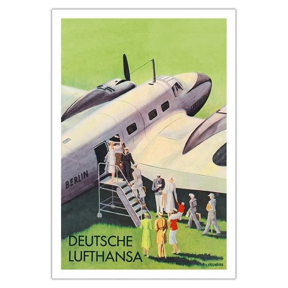 Berlin - German (Deutsche) Lufthansa Airlines - Vintage Airline Travel Poster by Siegward c.1937 - Fine Art Matte Paper Print (Unframed) 30x44in