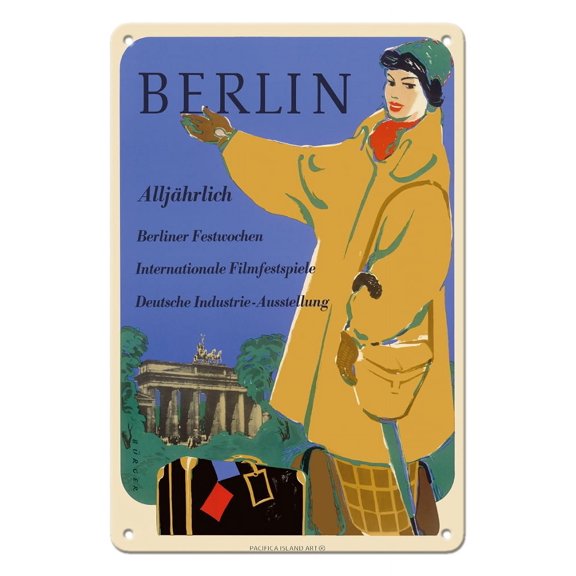 Berlin Germany - International Film Festival - Germany Industry - Vintage Exhibition Poster by Werner Wilhelm Bürger c.1950s - 8 x 12 inch Vintage Metal Tin Sign