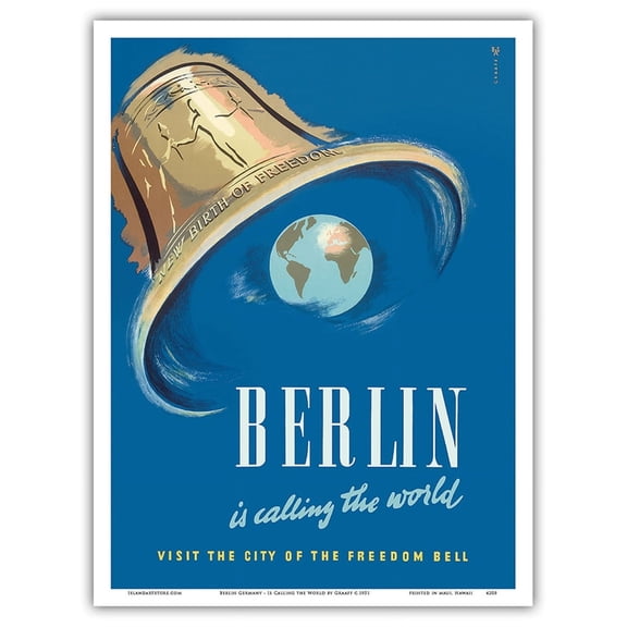 Berlin Germany - Is Calling the World - Visit the City of the World Freedom Bell - Vintage Travel Poster by Graaff c.1951 - Master Art Print (Unframed) 9in x 12in