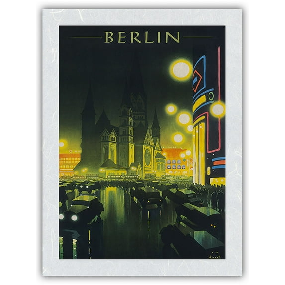 Berlin Germany - Kaiser Wilhelm Memorial Church - Vintage Railroad Travel Poster by Jupp Wiertz c.1930s - Japanese Unryu Rice Paper Art Print (Unframed) 12 x 16 in