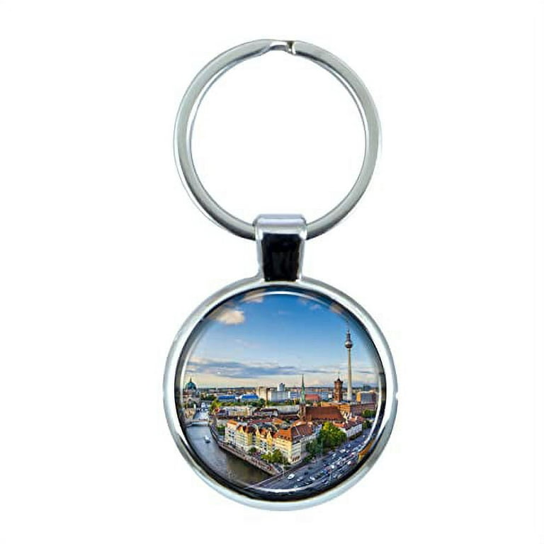Berlin Germany Skyline Keychain with Epoxy Dome and Metal Keyring