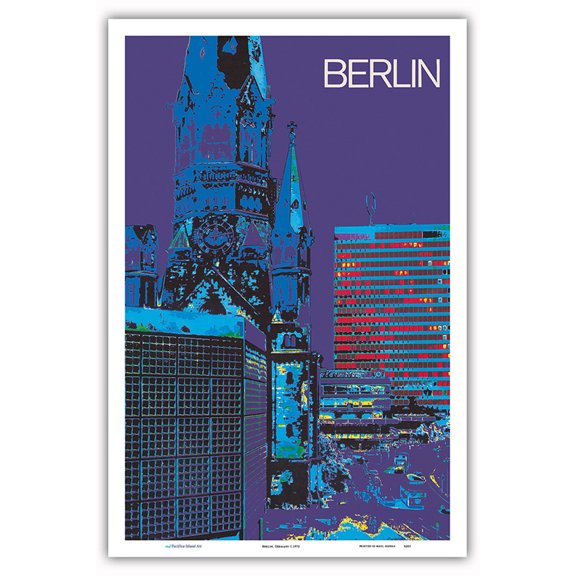Berlin Germany - The City at Night - Kaiser Wilhelm Memorial Church - Vintage Travel Poster c.1973 - Master Art Print (Unframed) 12in x 18in