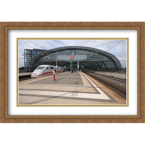 Berlin Haupthahnhof Train 2x Matted 40x28 Large Gold Ornate Framed Art Print by The Cityscape Art Print Series